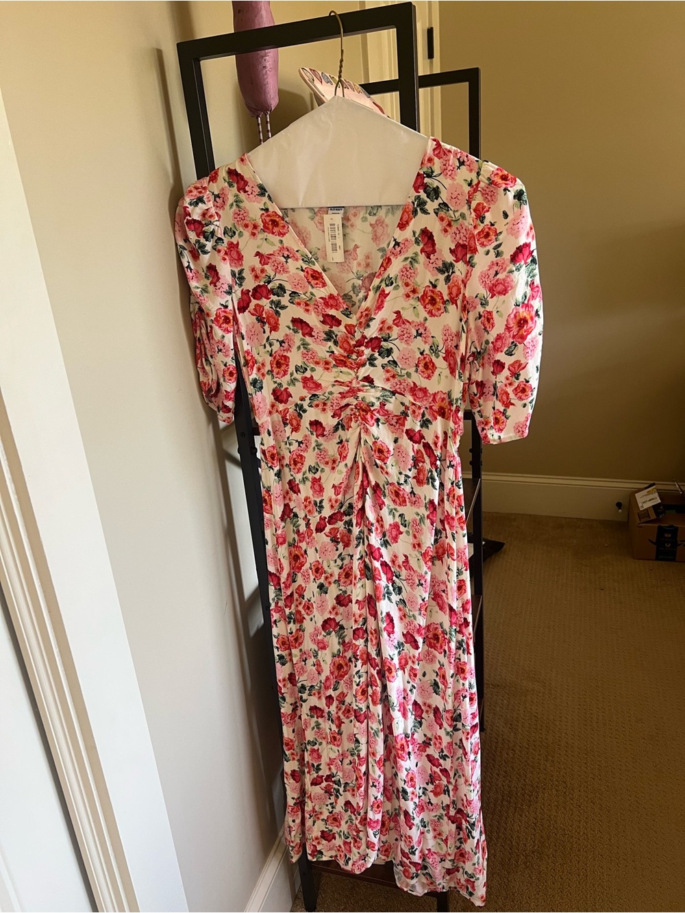 Old Navy Floral V-Neck Maxi Dress in Pink and Red